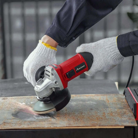 Powerful 4.5 Inch Angle Grinder With 7.5 Amp Motor And 11000 Rpm for rust removal on metal surface in use.