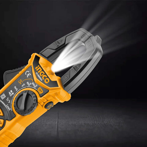 Auto Ranging Digital Clamp Meter With TRMS 6000 Counts backlit display and control dial close-up