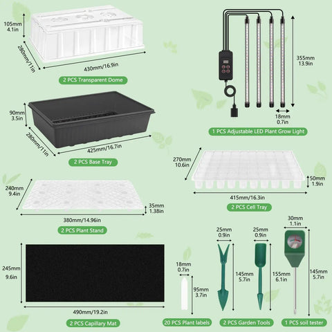 120-Cell Self-Watering Seed Starter Tray With Grow Light And 1-24 Hour Timer Humidity Dome Soil pH Meter Gloves And Seedling Tools Indoor Seed Starting Kit For Fast Germination Of Herbs Vegetables And Flowers