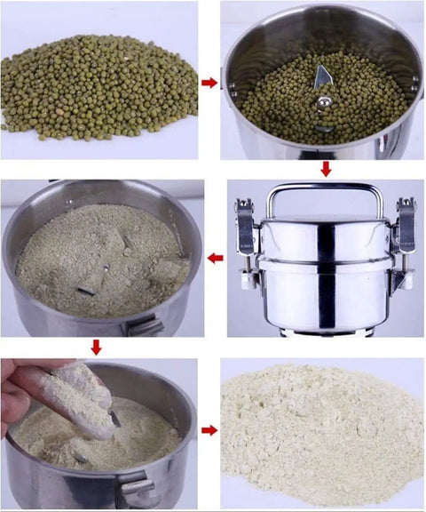 Commercial Electric Grain Mill Grinder 1000G Capacity 2000W Power 25000 Rpm Swing Type Pulverizer processing grains into fine powder