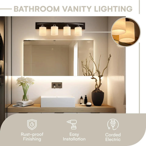Four Light Bathroom Vanity Lights Over Mirror With Modern Glass Shade Panel In Matte Black Finish Hollywood Style Wall Sconce For Stylish Home Bath Decor And Enhanced Mirror Lighting Bulbs Not Included above sink and decor
