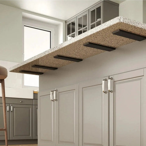Beefy Heavy Duty Countertop Support Brackets Pack Of 2 For Granite Quartz Wood Laminate Countertops Hidden Forward L Shelf Brackets 16 Inch By 6 Inch By Two And A Half Inch Metal Corbels For Strong Kitchen Shelves installed under granite countertop