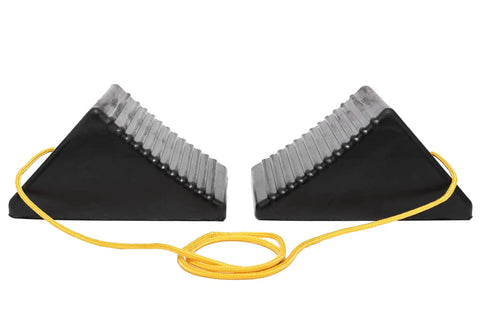 Heavy Duty Solid Rubber Wheel Chocks With Secure Tie Rope 8 By 5 By 4 Inch Anti Roll Parking Blocks for Trucks Trailers RV and Vans
