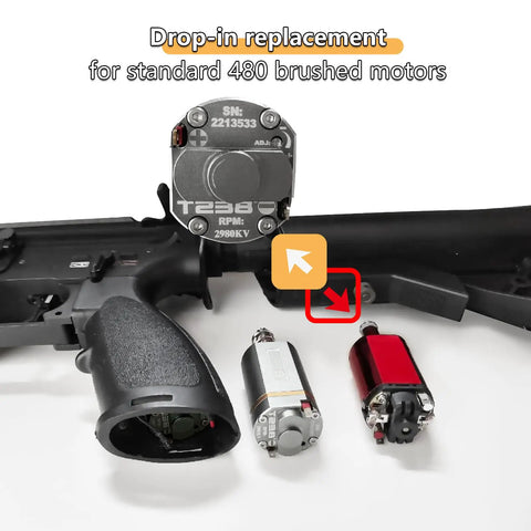 High Torque Brushless Motor For AEG With Adjustable RPM And Ultra High Efficiency Instant Trigger Response displayed for comparison