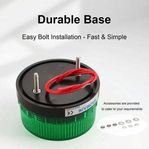Hella Bright Industrial Green Strobe Warning Light Ac 110V 3W Led Beacon showcasing durable base with easy bolt installation.