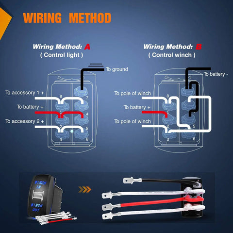 Momentary Laser 7 Pin DPDT Rocker Switch Kit For Heavy Duty Winch Wiring Harness Illuminated 20A At 12V And 10A At 24V wiring diagram