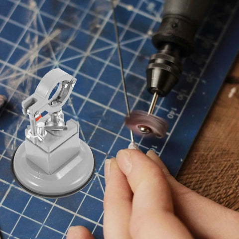 Top-Tier Vaguelly Portable Metal Bench Vise With Suction Cup Base For Super Secure Grip, 360 Degree Rotation Mini Table Clamp in use.