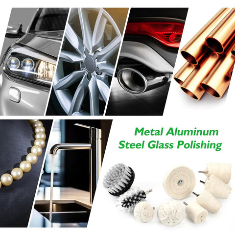 Pro Grade Drill Wheel Buffing Kit With Cloth Polishing Pads 9 Piece Set for aluminum rims and various metal surfaces