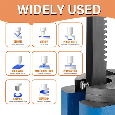 Image showing uses of Badass Heavy Duty Manual Desktop Press featuring 2 Ton Hand Wheel Arbor Mechanism for various crafting tasks.
