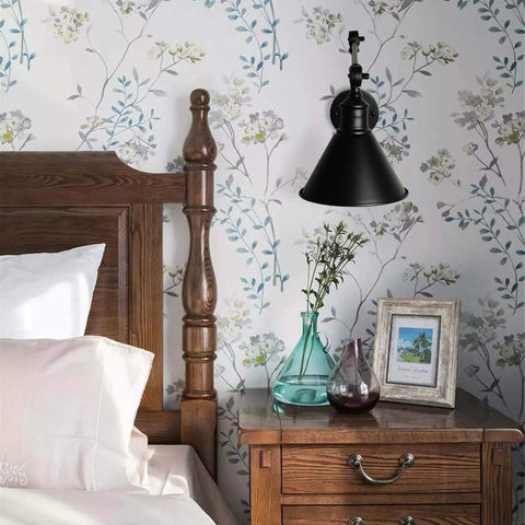 Frosted Black Vintage Industrial Wall Lamp Set, Adjustable Sconce Lighting for bedroom headboard, mounted above nightstand