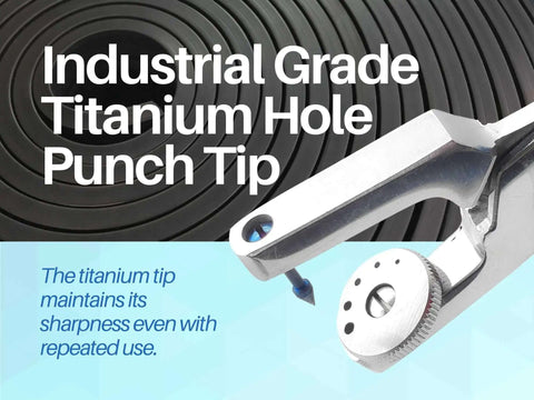 Close-up of Titanium Tip Rotary Leather Punch Tool with adjustable hole sizes for rubber dam sheets and lightweight leather.