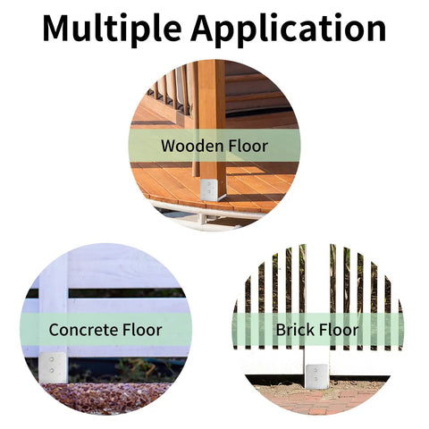 Sturdy Stainless Post Base 2 Pack For 8x8 Wood Posts Adjustable Bracket on wooden, concrete, and brick floors, multiple applications.