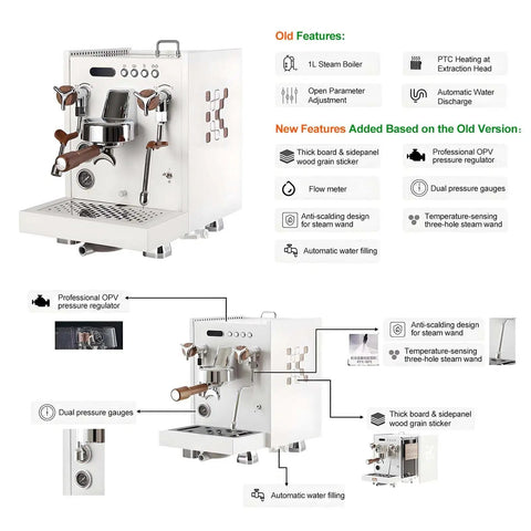 Top Shelf Espresso Machine With Built In Milk Frother Steam Wand 2850W Compact Brewer 1.6L features detailed view showing design and controls.