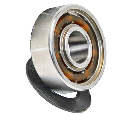 Premium S608 Double Sealed Skateboard Ball Bearings Featuring Stainless Steel Races Viewed from side, showing inner design and rubber shield.