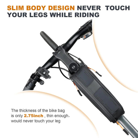 Bike with Dope Bike Triangle Frame Bag With 2 Side Pockets And 3 In 1 Top Tube Bag Waterproof MTB Pouch mounted front view, 2.75-inch thickness