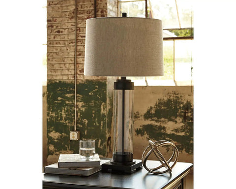 Industrial Glass Table Lamp With Drum Shade In Bronze Finish 30 Inch Modern Bedroom And Living Room Lighting Sleek Metal
