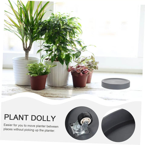 Heavy Duty Pot Trolley With Four Smooth Swivel Wheels Crafted as a No Sweat Garden Mover and Hella Tough Planter Cart for Large Flower Pots Indoors or Outdoors placed beside potted plants.