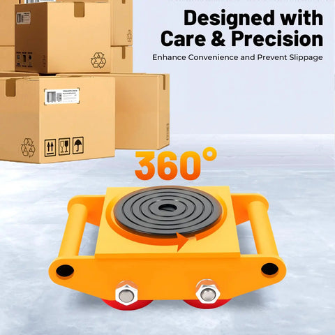Premium 4 Pack Heavy Duty Machinery Mover Skates With 6 Ton Capacity, solid carbon steel skate with 360° rotation for cargo handling.