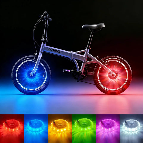 Rechargeable Bike Wheel Lights With Nine Colors And Twenty One Lighting Modes LED Bicycle Tire Lights on folding bike