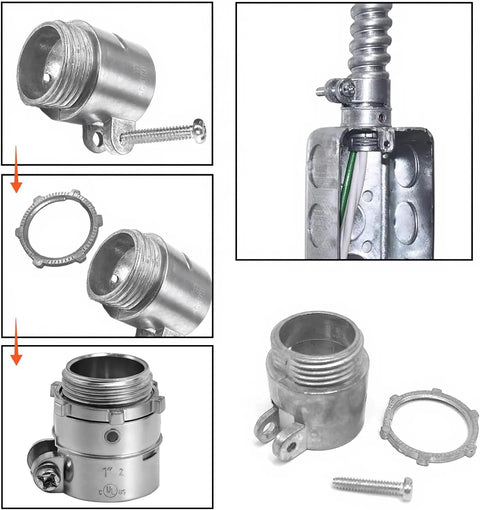 20 Pack Squeeze Connector Conduit Fittings Three Quarter Inch Flexible Metal Conduit Kit for electrical wiring projects, zinc alloy