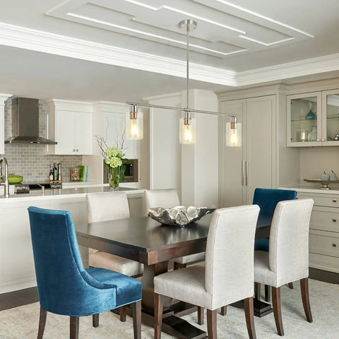 Three Light Pendant With Clear Glass Shades In Brushed Nickel For Kitchen Island And Dining Room Dope Modern Farmhouse Chandelier