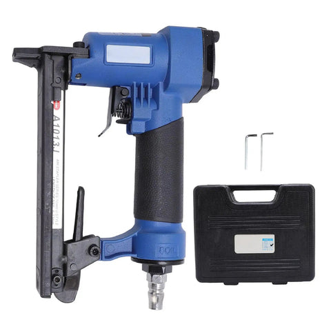 Heavy Duty Pneumatic Brad Nailer 20 Gauge with ergonomic grip, showcasing kit and air compression fittings for precision woodworking.