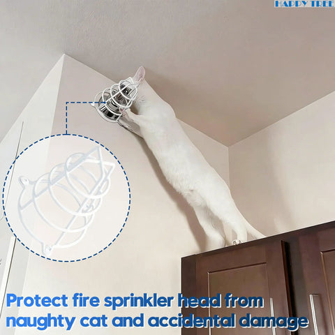 Dead Simple White Fire Sprinkler Head Guard Cover 2 Pack Fits 1/2 And 3/4 Inch Heads 6 Inch Deep protective cage on ceiling.