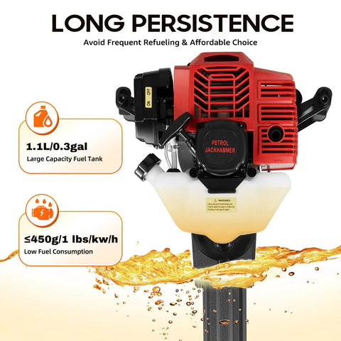 52cc 2 Stroke Garden Trench Digger Portable Post Hole Digger 1900W Powerhead 6500 RPM Easy Start Handheld Trencher A Beast