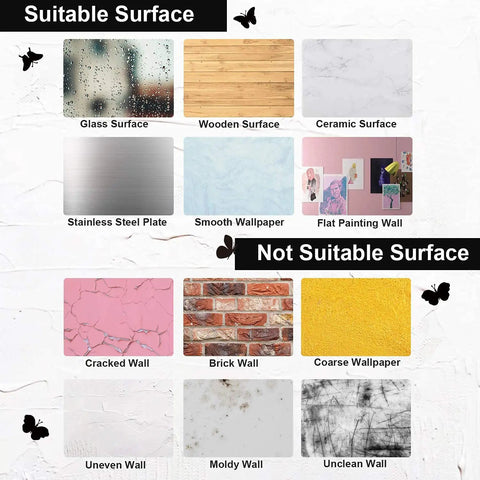 Suitable and not suitable surfaces for Two Pack Family Inspirational Wall Decals With Motivational Quotes Vinyl Stickers Live Every Moment Laugh Every Day Love Beyond Words Decor For Home Or Office