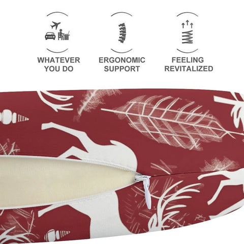 Cozy Christmas Deer Travel Neck Pillow With Memory Foam U Shape Support featuring deer print and zipper cover