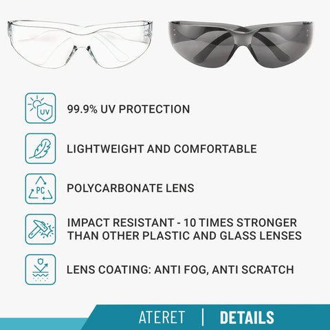 12 Pairs Safety Glasses With Scratch Resistant Polycarbonate Lenses ANSI Z87.1 Impact Rated Anti Fog Coating Clear Frame Display