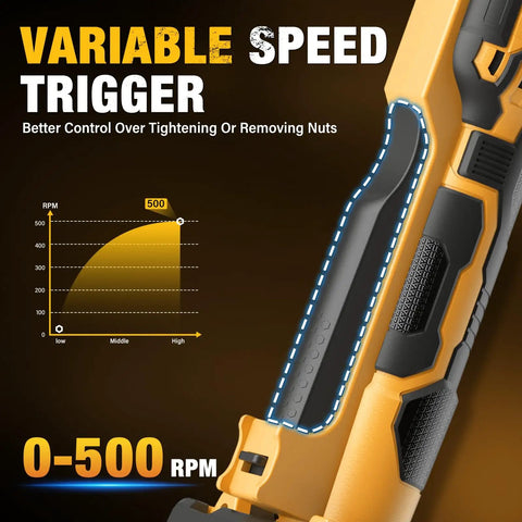 Cordless Three Eighth Inch Ratchet Wrench Packing Eighty Eight Foot Pounds Of Real Deal Power Running Smooth At Five Hundred Rpm with variable speed trigger