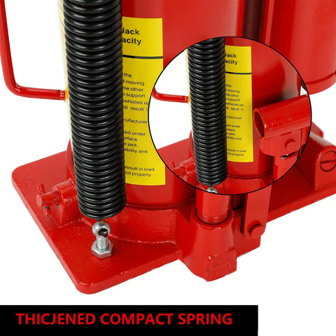 Close-up of spring on Beefy 20 Ton Pneumatic Air Hydraulic Bottle Jack With Manual Hand Pump For Auto Truck RV Repair Lift 44000 Lbs Capacity Red Built In Independent Cylinder Heavy Duty Lift