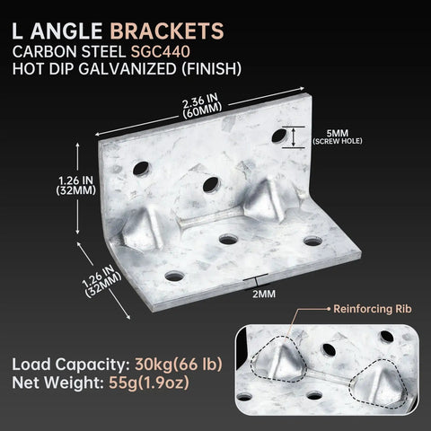 Heavy Duty Hot Dip Galvanized Corner Braces For Wood And DIY Frame Works Tough Reinforced L Angle Brackets dimensions 60x32mm 30kg load capacity