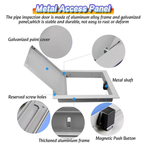 Heavy Duty Drywall Access Panel For Suspended Ceilings Slick Inspect Door Hatch Seamless Aluminum Steel Construction Rust Proof No Hassle Quick Install Light Gray - detailed view of metal access panel features.