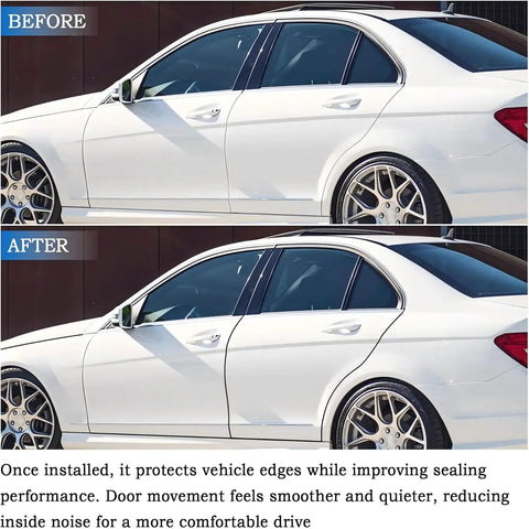 Before and after installation of Jeep Grand Wagoneer Door Edge Guard Kit With Tool-Free No-Fuss Install Flexible 8-10mm U-Channel