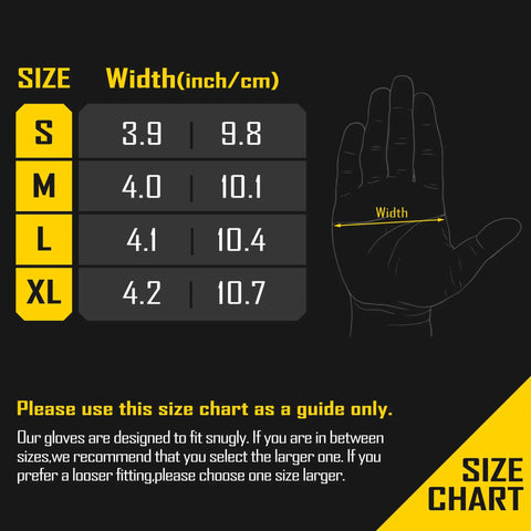 Size chart for ANSI A5 Cut Resistant Gloves With Nitrile Dipped Grip Coating For Construction And Warehouse Work Knife Proof Protection