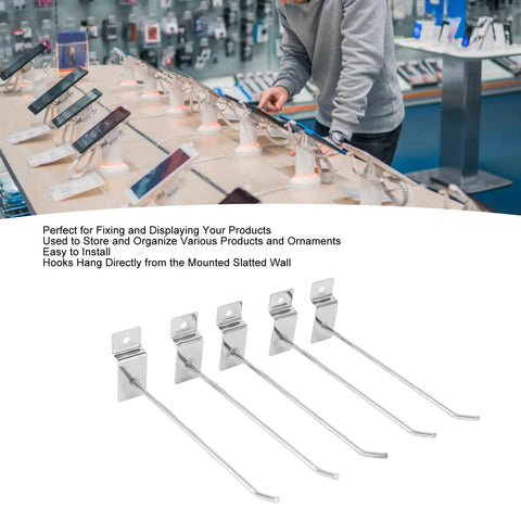 Heavy Duty Slat Wall Hooks Slot Plate Hook Slotted Plate Single Wire Hooks 15cm Iron Silver Electroplated 30 Degree Tip for Display
