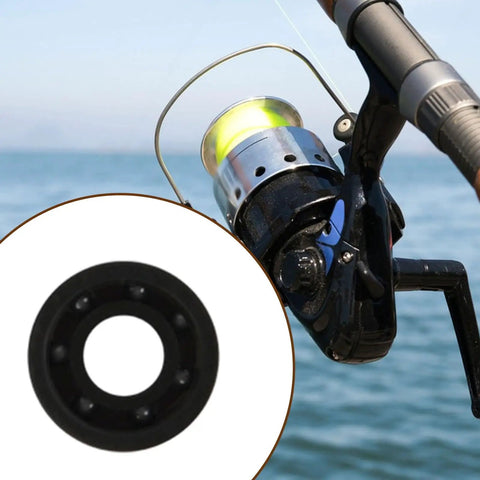 Heavy Duty Fishing Reel Ball Bearings 3X8X4 Mm Precision Stainless Steel upgrade for spinning reel with black bearing and fishing rod.