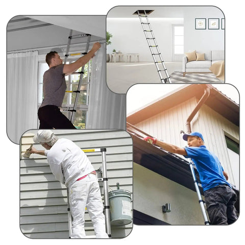 8.5Ft Telescoping Ladder Workhorse Portable Aluminum Extension Ladder With Stabilizers in various home and outdoor uses