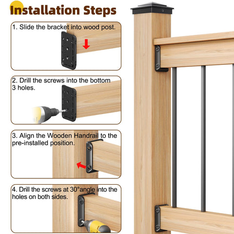 Installation steps for 20 Pack Deck Railing Bracket Connectors For 2x4 Posts Actual Size 1.5x3.5 Inches, Premium Nylon 6/6