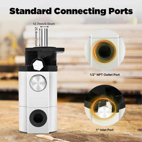 Heavy Duty Two Stage Hydraulic Pump 16 GPM 3000 PSI High Low Pressure Gear Pump For Log Splitters showing standard connecting ports and sizes.