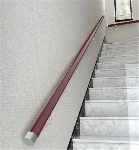 Built Tough Non Slip Pvc Handrail 18 Foot Red Deck Railing Kit With Wall Mount Brackets For Exterior Stairs Patios Balconies All Season Weather Resistant Safety Bar on interior staircase