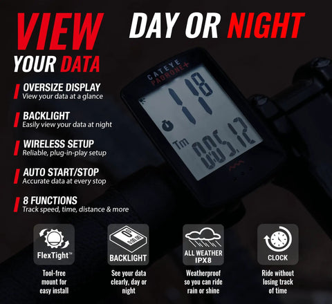 Oversized Backlit Bike Computer With Wireless Speed Tracking Auto Start Stop FlexTight Mount Night Mode And All Day Readouts