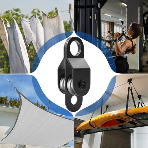 4 Pack Black Double Pulley Blocks With Ball Bearings For Snatch Cables Small Size Fits Three Tenths Inch Rope Durable Replacement Pulleys For Farm Gates Garage Lifts And Dock Ropes, black double pulley block