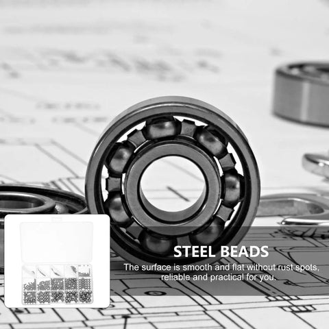 580-Piece Stainless Steel Bearing Balls Kit 1.0mm Through 10.0mm Portable Precision Balls For Mechanical And Industrial Use, Wear-Resistant, Easy-Storage Assortment Built For DIYers And Pros In The Shop. Open case with stainless steel bearing balls