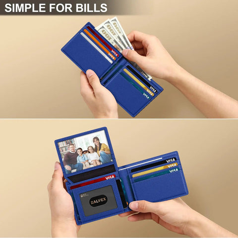 Slim RFID Blocking Leather Card Holder Wallet For Men With 14 Card Capacity Bifold Minimalist Wallet With 2 ID Windows Cash Slot