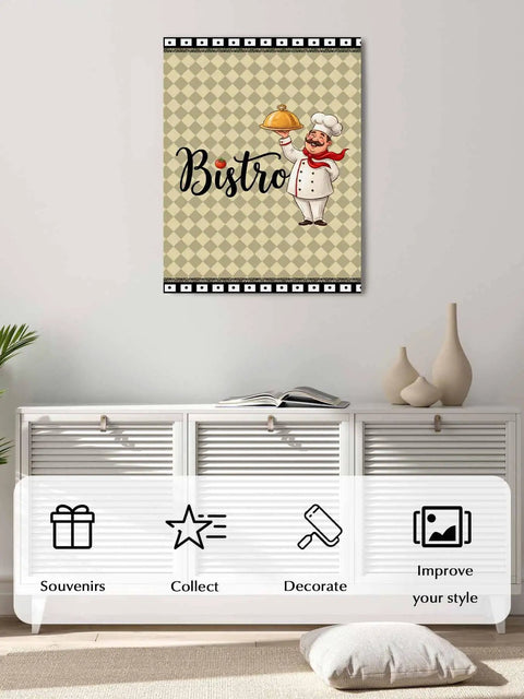 Vintage Cook Canvas Wall Art Print For Kitchen And Home Decor, Plaid design with chef, 32x16 inches, printed in USA, ready to hang