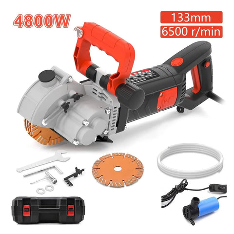 Heavy Hitter 4800 Watt Electric Wall Chaser And Concrete Groove Cutter featuring a 133mm blade and water pump accessories.