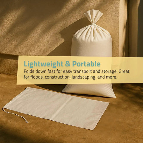 Built Like A Tank Empty Sandbags For Flood Control And Canopy Weights, Woven Polypropylene Material, lightweight sandbag with tie strings.